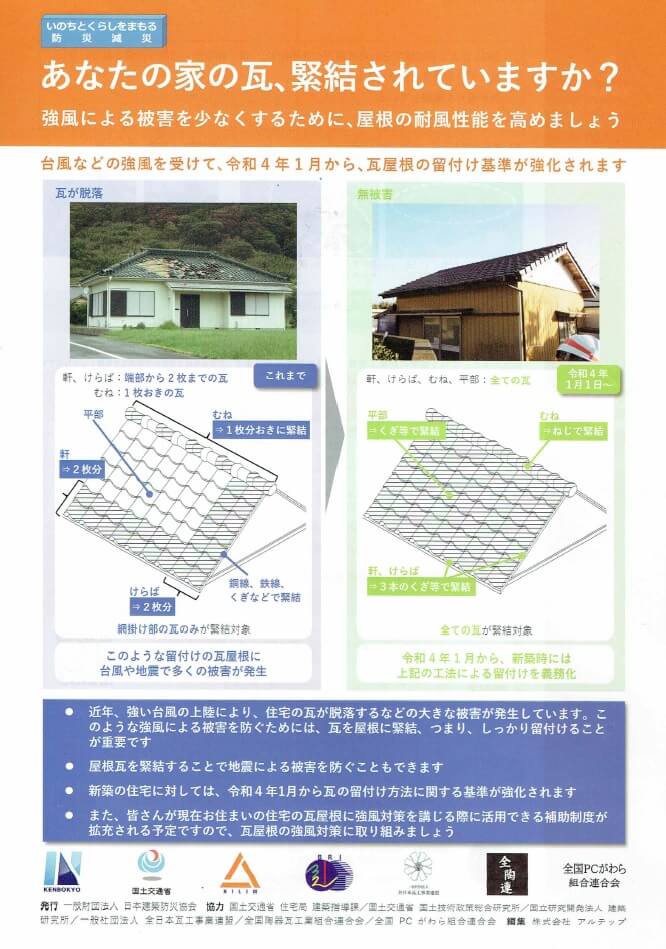 あなたの家の瓦、緊結されていますか？チラシ・表